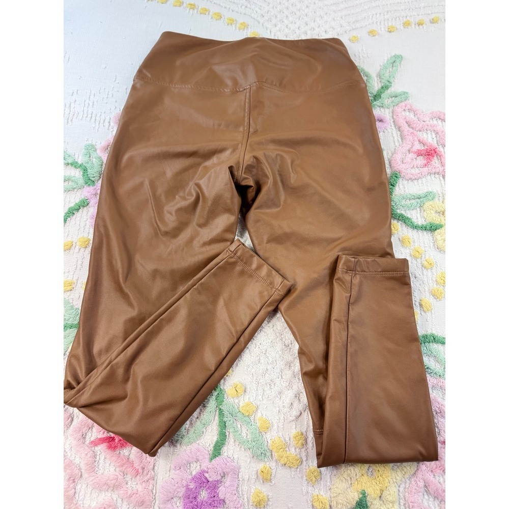A New Day Faux Leather Leggings Cognac Brown High Rise Pants XS RN17730 - Picture 2 of 8